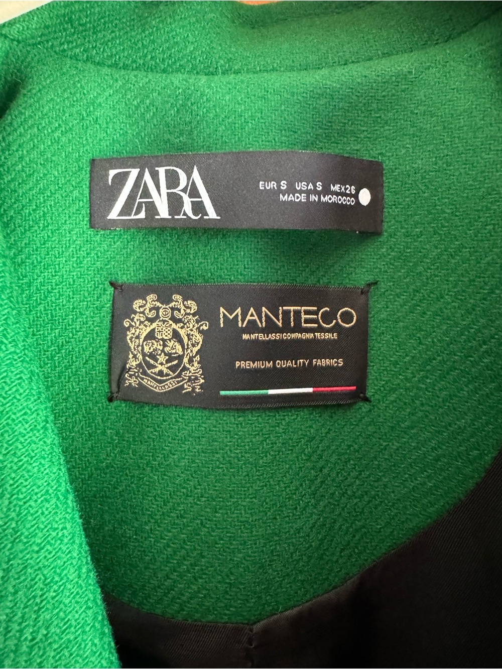 ZARA Women's Double-Breasted Kelly Green Manteco Wool Long Coat Size Small - Picture 6 of 11